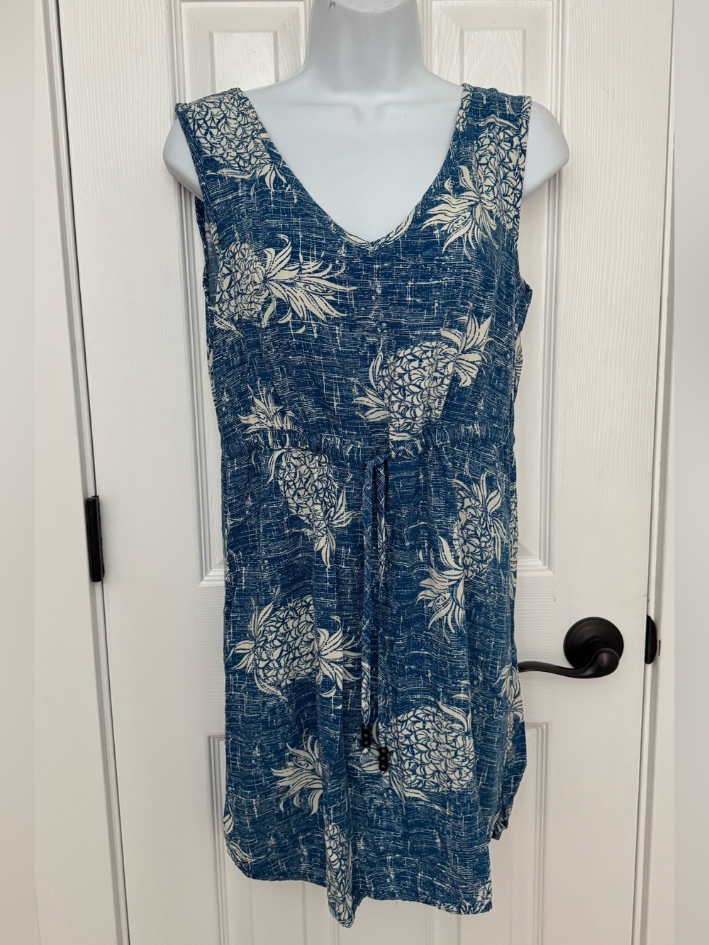 Sleeveless Pineapple-Print Dress in Blue